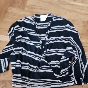 Sadie & Sage Black and Tan Striped V-Neck Sweater